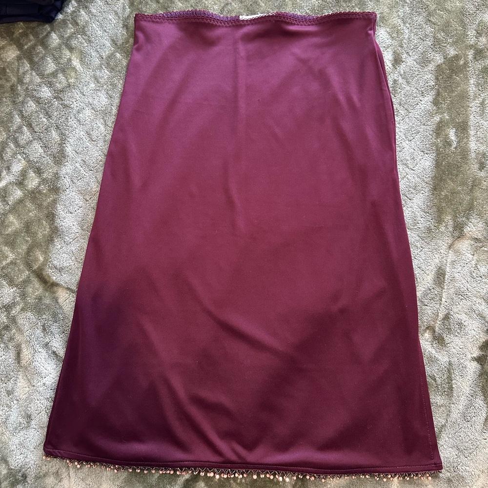 Kookai Satin Slip Skirt | Burgundy | Side Slit | Size 1 (S–M)